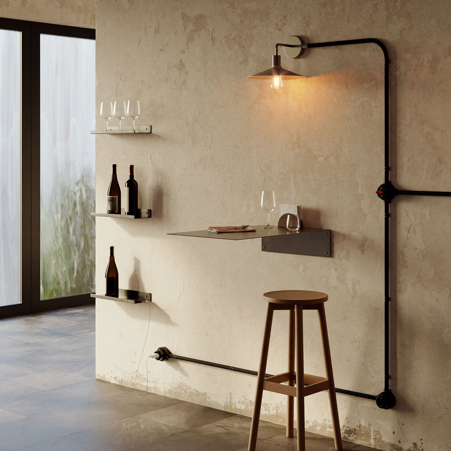 Kit presa Schuko da parete e base per Creative-Tubes in porcellana - Nero 1