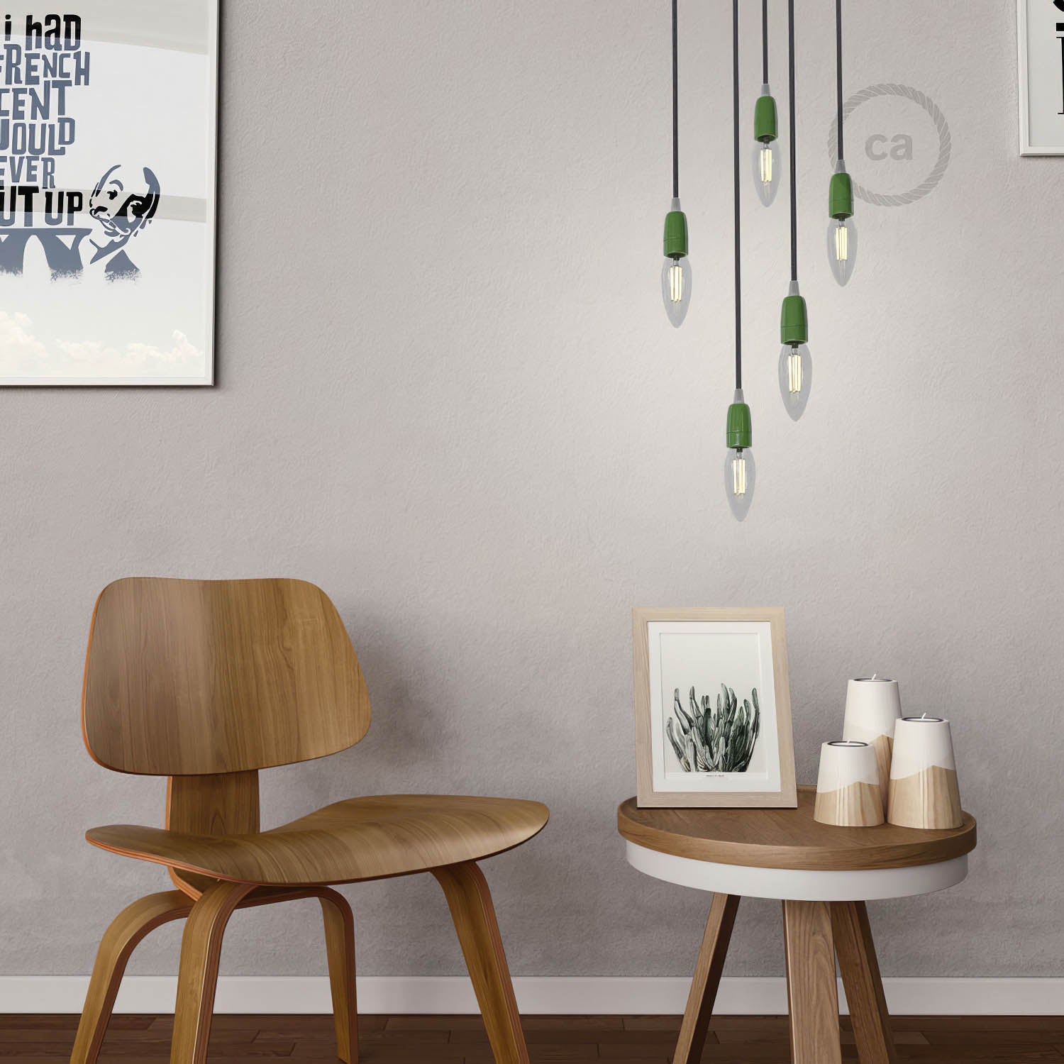 Kit portalampada E14 in porcellana - Verde