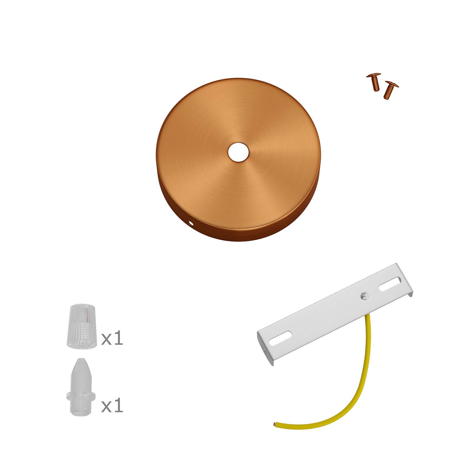 Kit Mini Rosone cilindrico in metallo a 1 foro centrale - Rame satinato Conico