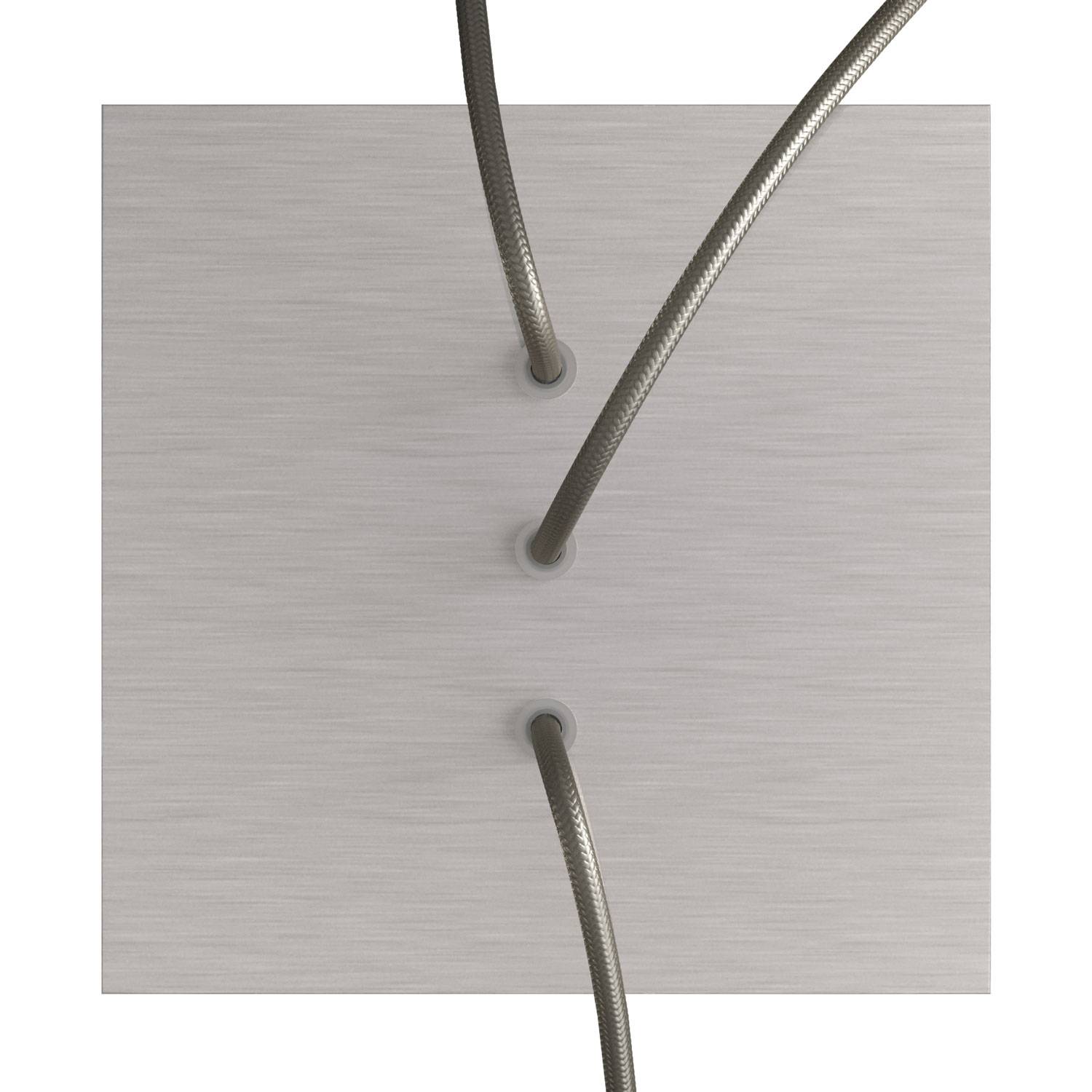 Rosone Rose-One quadrato, 200 mm con 3 fori in linea e 4 fori laterali - Dibond Acciaio satinato Bianco