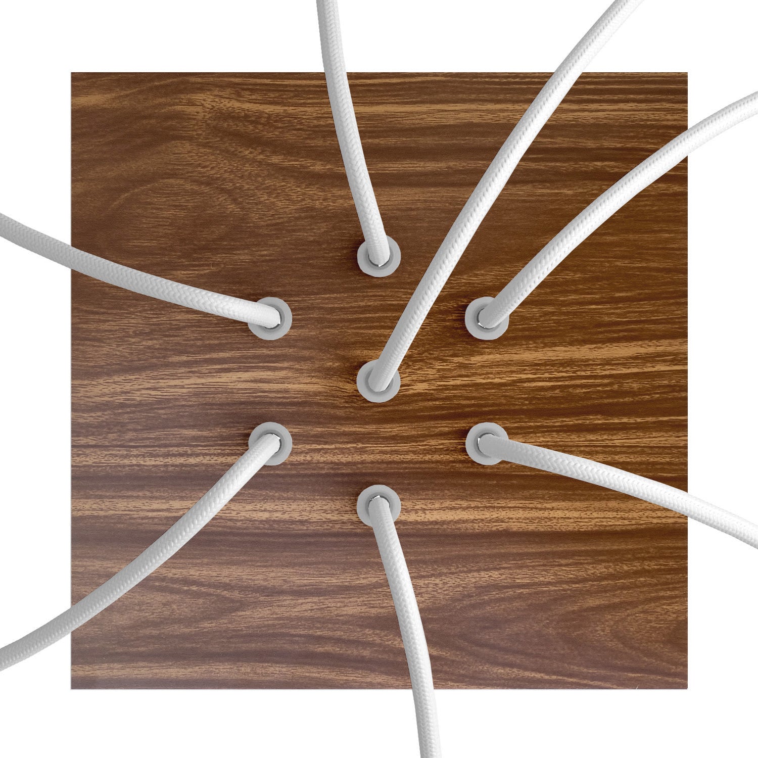 Rosone Rose-One quadrato, 200 mm con 7 fori e 4 fori laterali - Legno Bianco