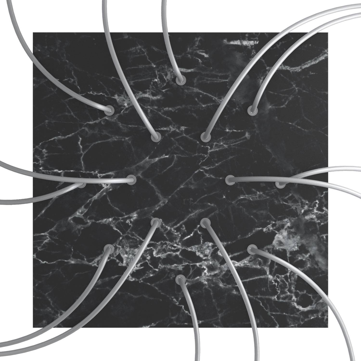 Rosone XXL Rose-One quadrato, 400 mm con 14 fori e 4 fori laterali - Marmo Marquina Bianco