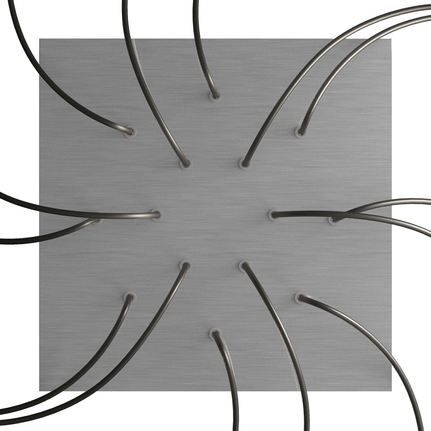 Rosone XXL Rose-One quadrato, 400 mm con 14 fori e 4 fori laterali - Dibond Acciaio satinato Bianco