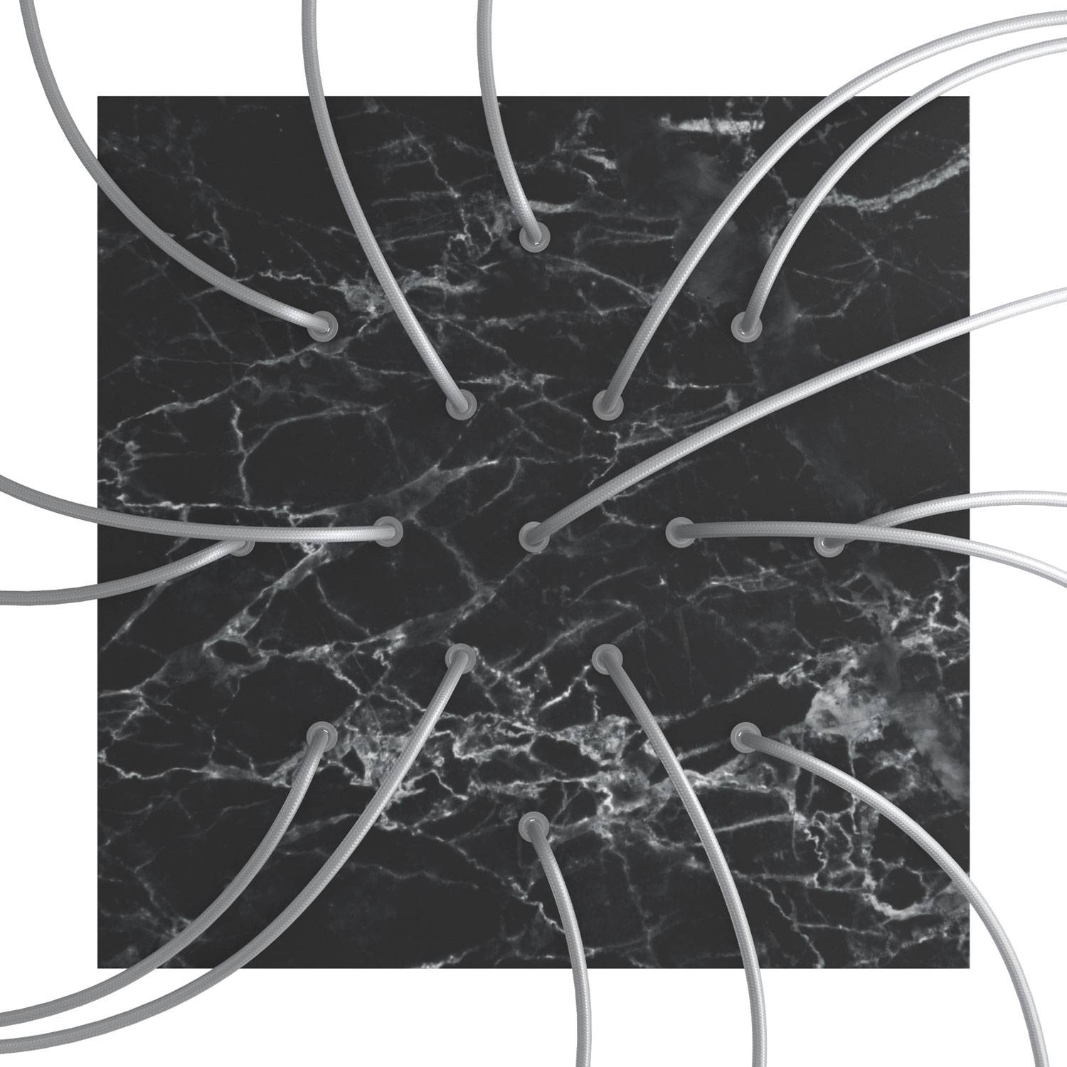 Rosone XXL Rose-One quadrato, 400 mm con 15 fori e 4 fori laterali - Marmo Marquina Bianco