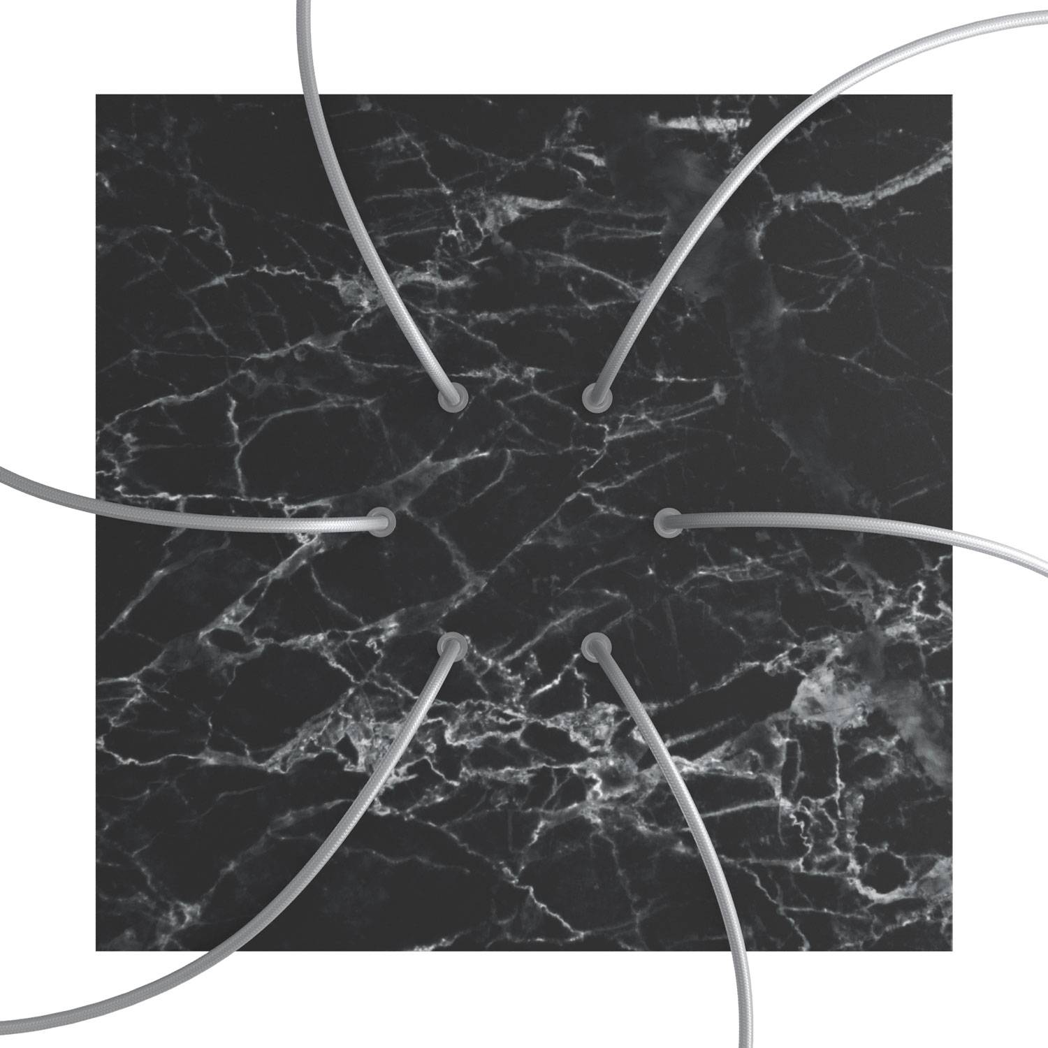 Rosone XXL Rose-One quadrato, 400 mm con 6 fori e 4 fori laterali - Marmo Marquina Bianco