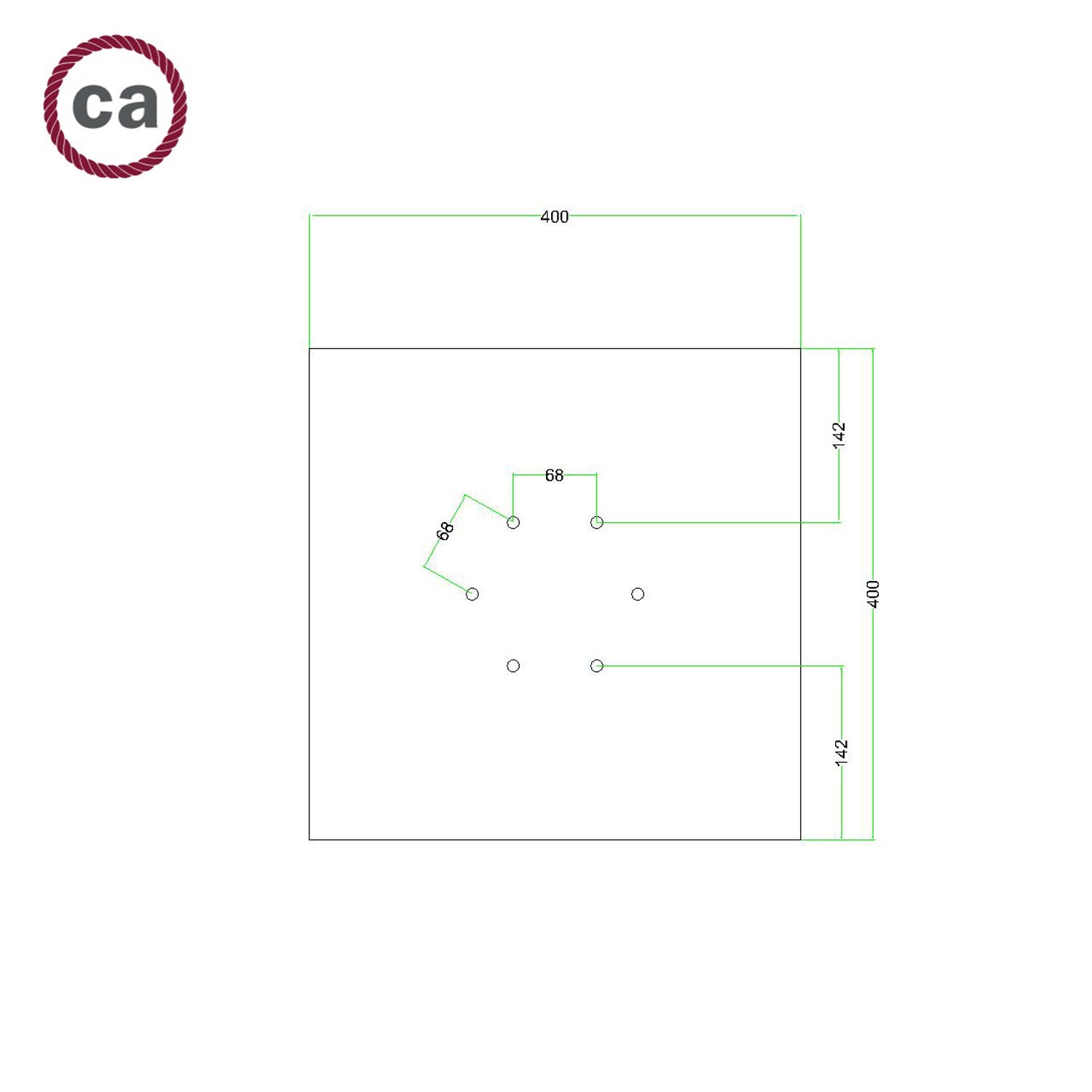 Rosone XXL Rose-One quadrato, 400 mm con 6 fori e 4 fori laterali - Blu carta da zucchero Bianco