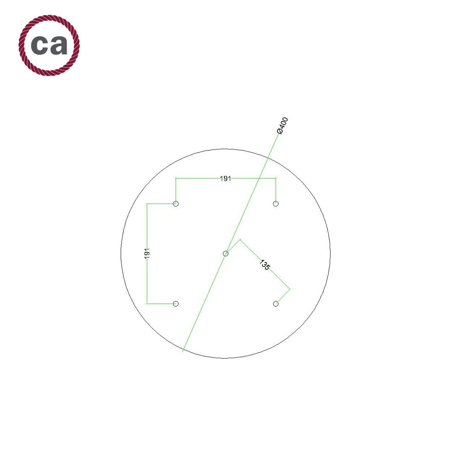 Rosone XXL Rose-One rotondo, diametro 400 mm con 5 fori e 4 fori laterali - Petrolio Bianco