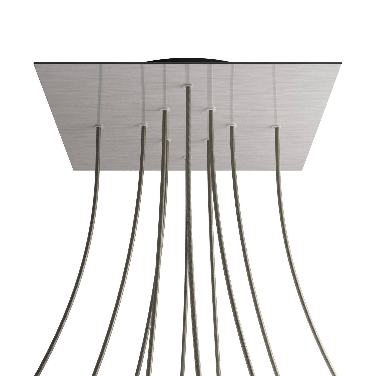 Rosone XXL Rose-One quadrato, 400 mm con 10 fori e 4 fori laterali - Dibond Acciaio satinato Nero