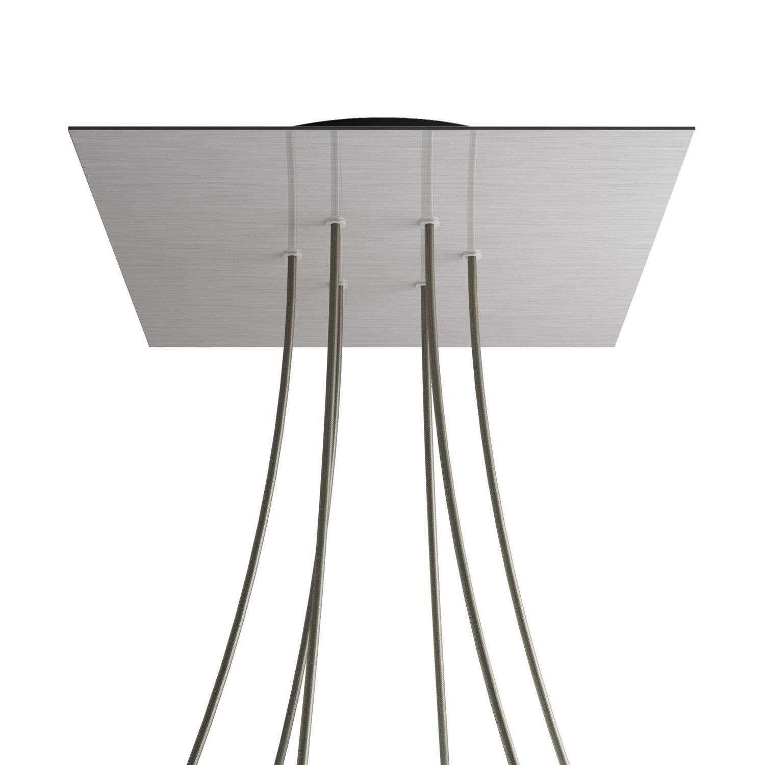 Rosone XXL Rose-One quadrato, 400 mm con 6 fori e 4 fori laterali - Dibond Acciaio satinato Nero