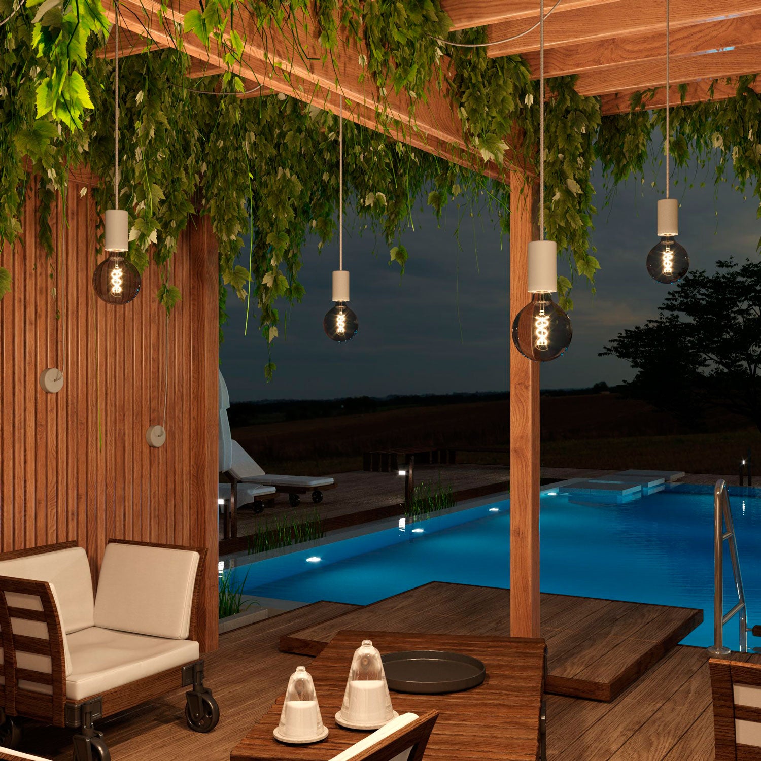 Modulair ELEGANT Lampada da esterno con 5 m cavo tessile, decentatore, rosone e portalampada IP65 waterproof - Grigio ghiaccio