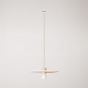 Lampada in legno a binario con cavo tessile e paralume UFO - Neutro