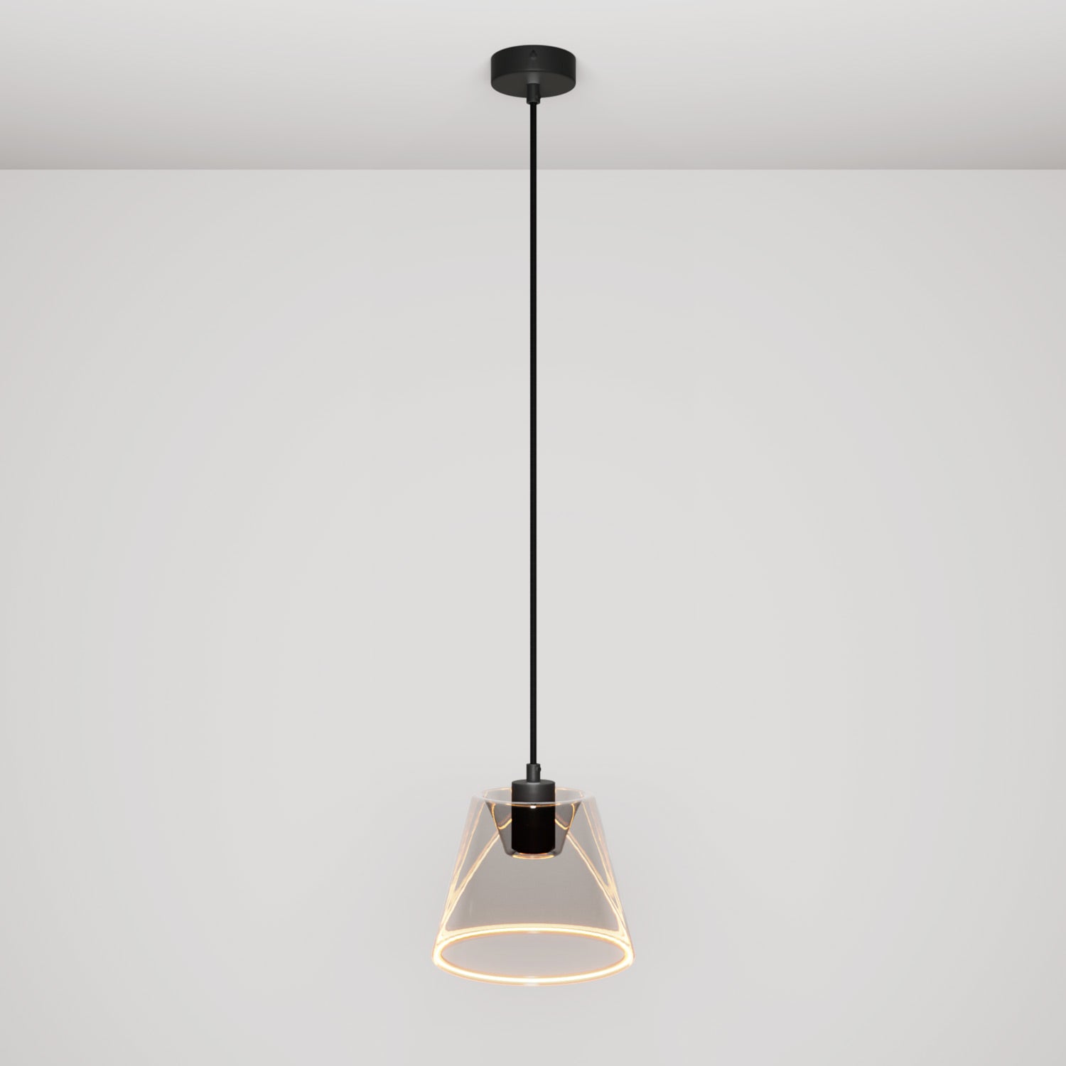 Lampada a sospensione con lampadina Ghost a cono smoky - Nero