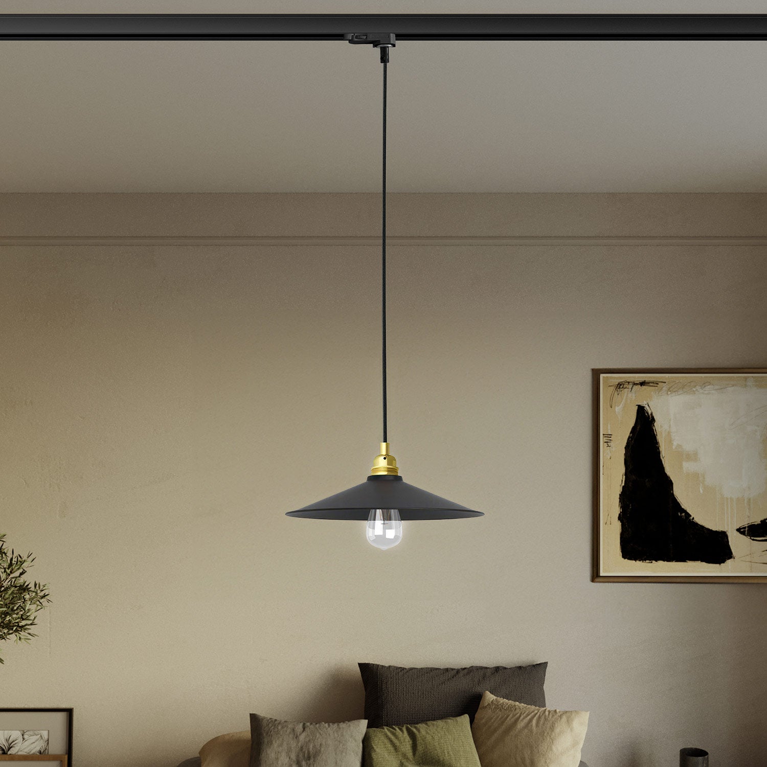 Lampada a sospensione con paralume Swing per binari - Ottone