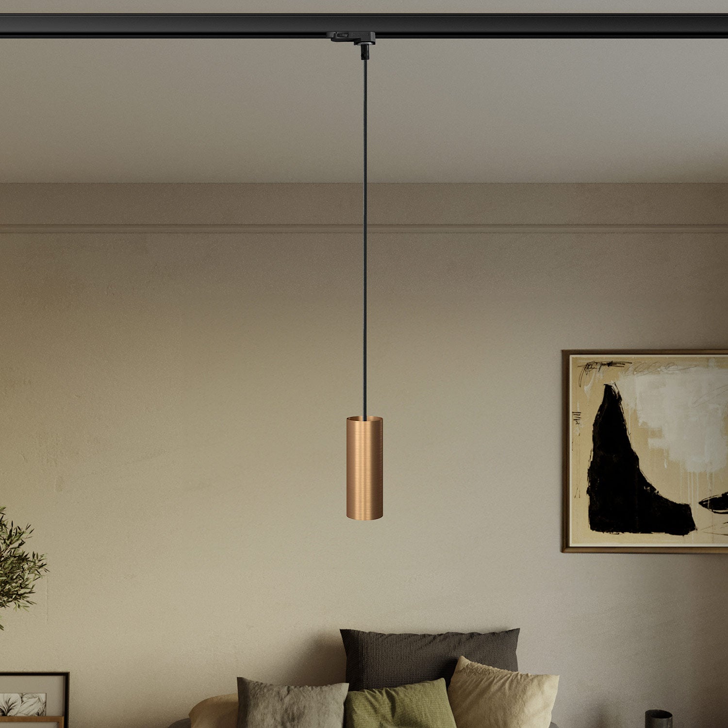 Lampada a sospensione con paralume Tub-E14 per binari - Bronzo satinato
