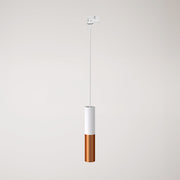 Lampada a sospensione per binari con doppio paralume Tub-E14 - Bianco e Rame satinato