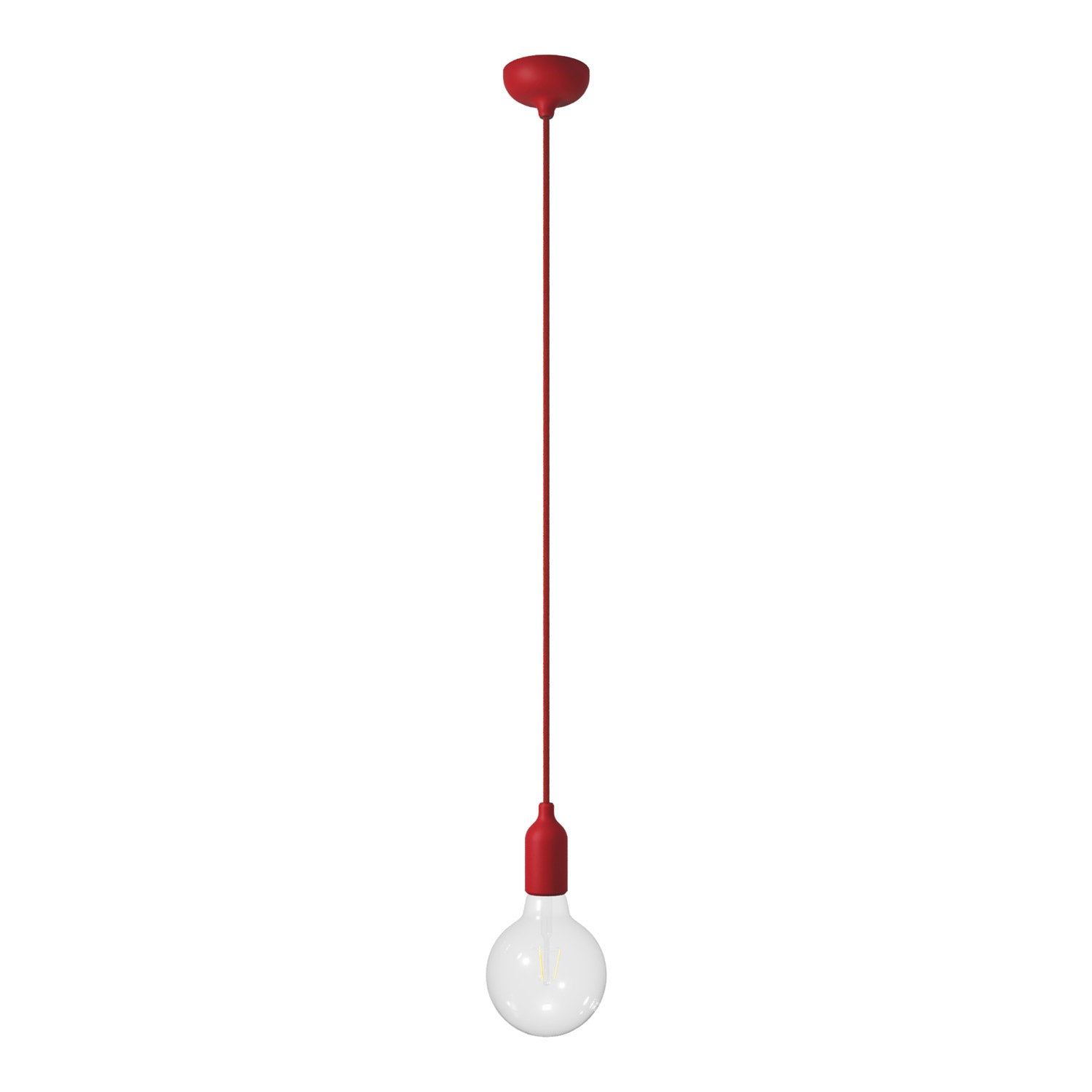 Lampada a sospensione colorata in silicone con cavo tessile - Rosso