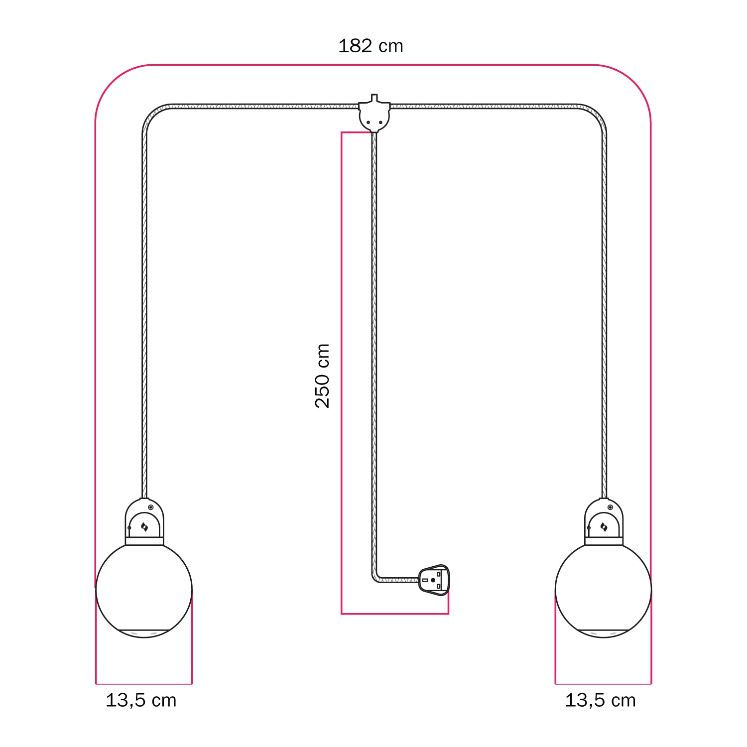 Lampada da esterno Modulair IP65 a 2 cadute con spina UK, paralumi infrangibili Unbreak-a-Ball e cavo SN06