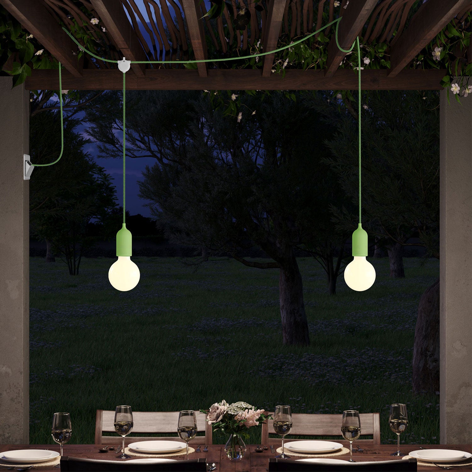 F-Snake Modulair Lampada da esterno IP65 portatile a 2 luci con spina UK - Verde prato