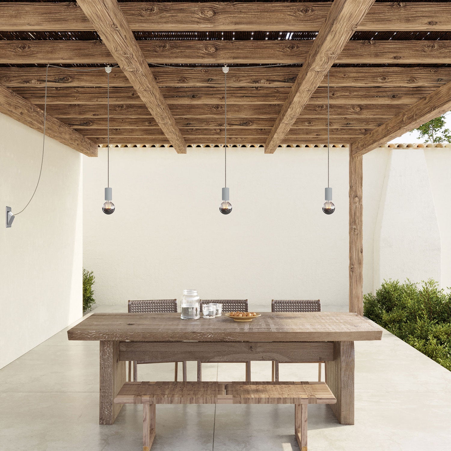 E-Snake Modulair Lampada da esterno IP65 portatile a 3 luci con spina UK - Grigio ghiaccio