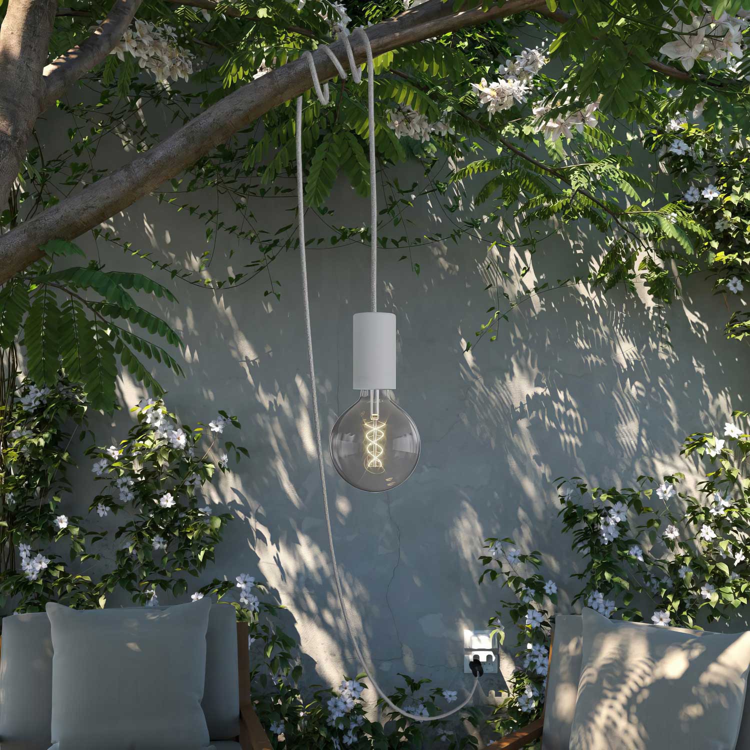 Snake Modulair Elegant, lampada portatile per esterni, 5 m cavo tessile, portalampada IP65 e spina UK - Grigio ghiaccio