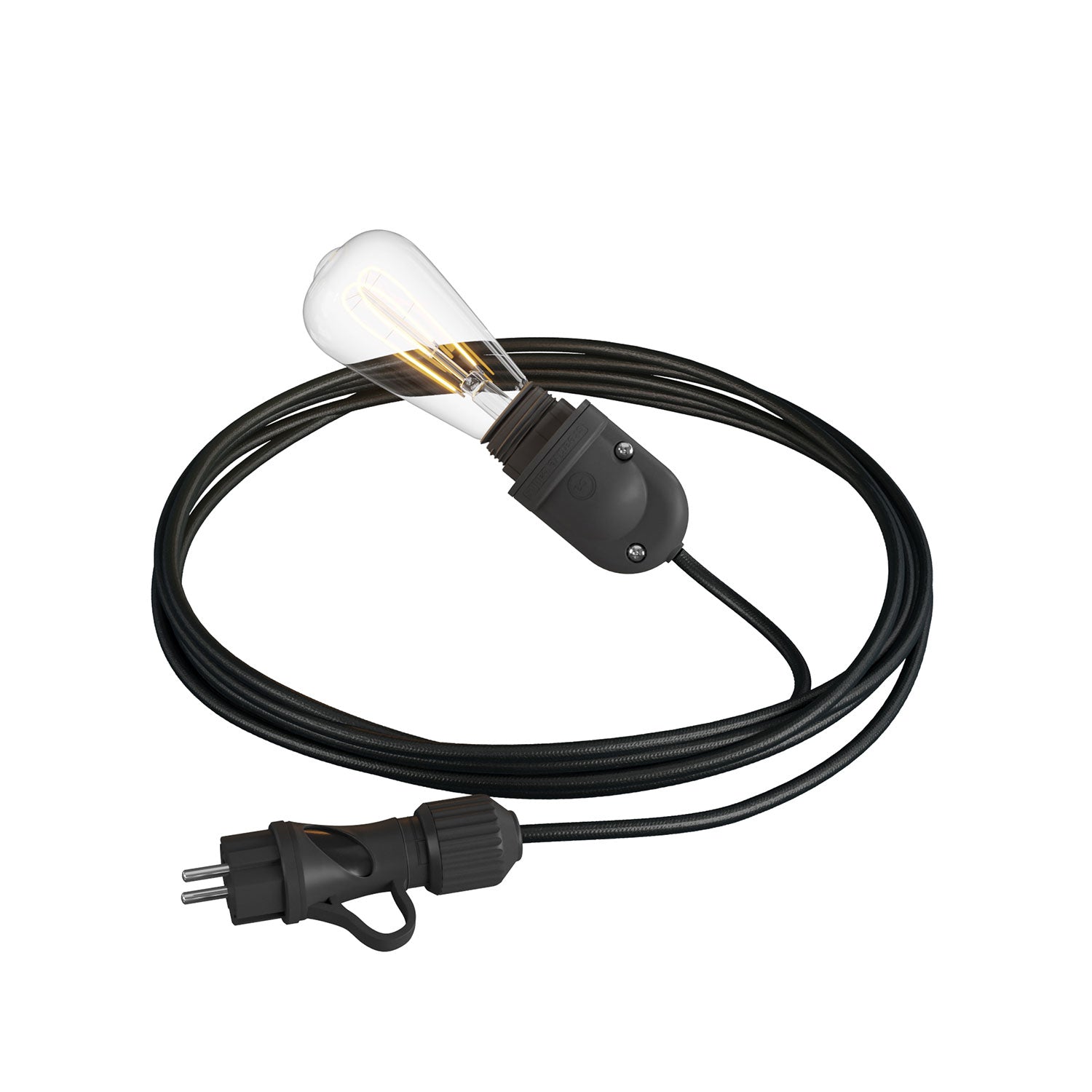 Snake Modulair, lampada portatile per esterni, 5 m cavo tessile, portalampada IP65 e spina - Nero