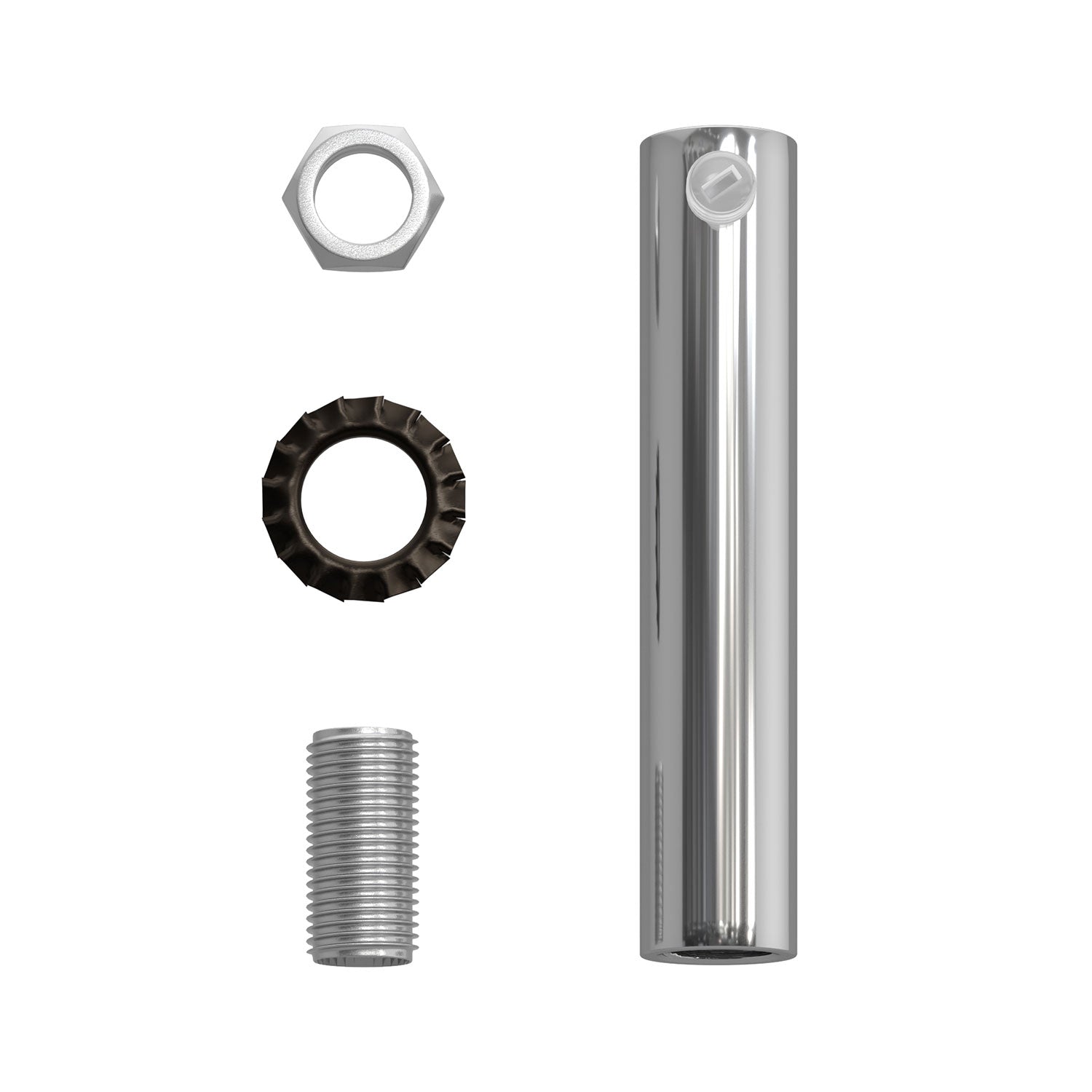 Serracavo cilindrico in metallo lunghezza 7 cm completo di tige, dado e rondella - Cromo