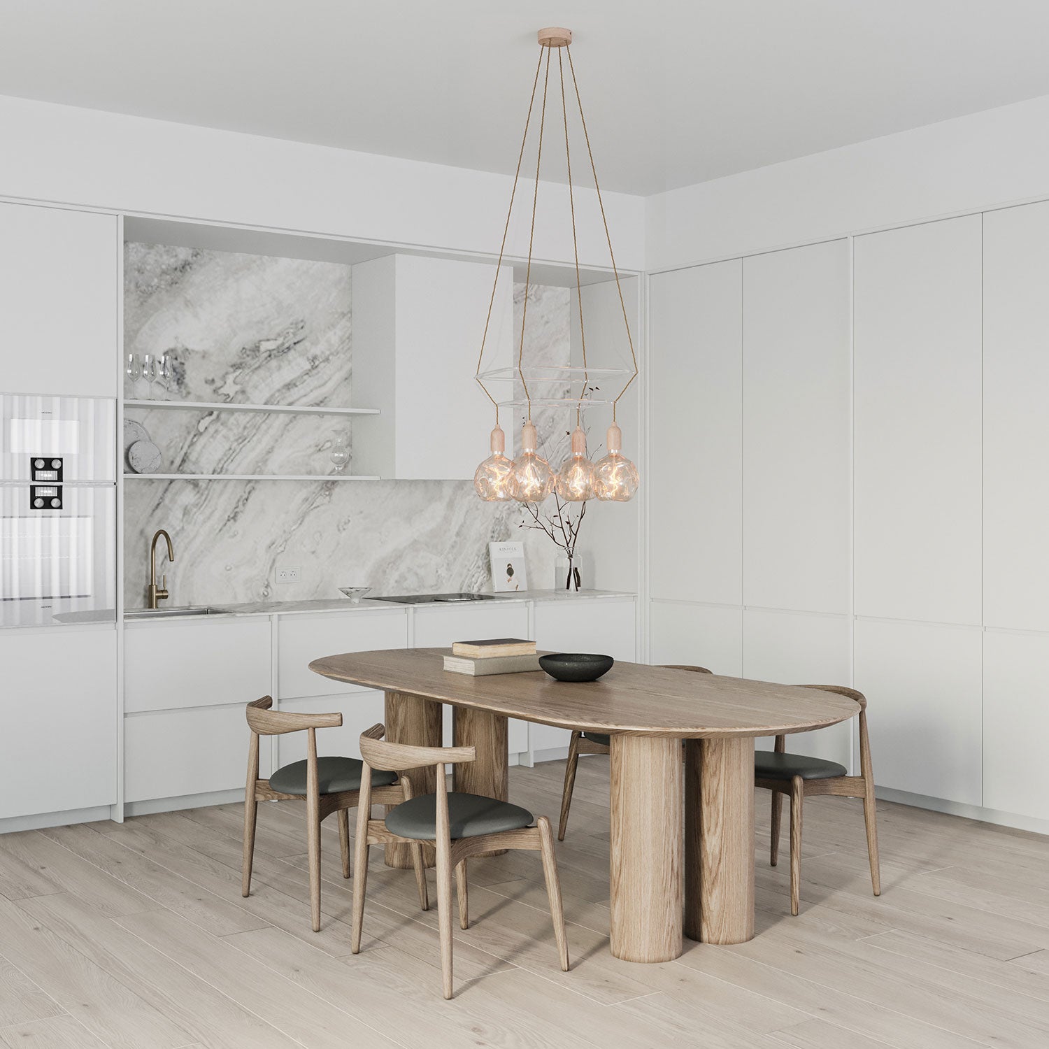 Lampadario 2 Cage a 4 cadute Globo Bumped - Neutro