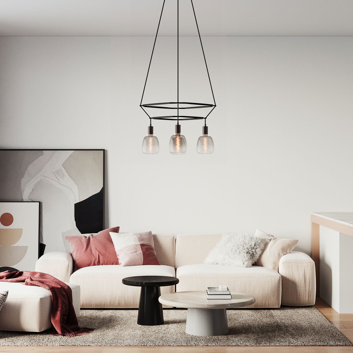 Lampadario 2 Cage a 4 cadute Bona Pastel - Nero perla