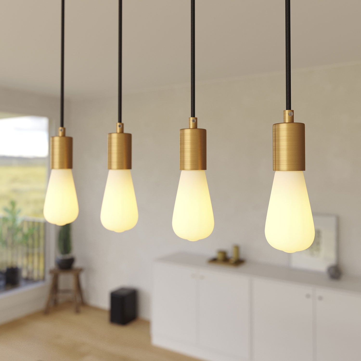 Lampada a sospensione a 4 cadute con XXL Rose-One rettangolare 675 mm con finiture in metallo - Nero opaco