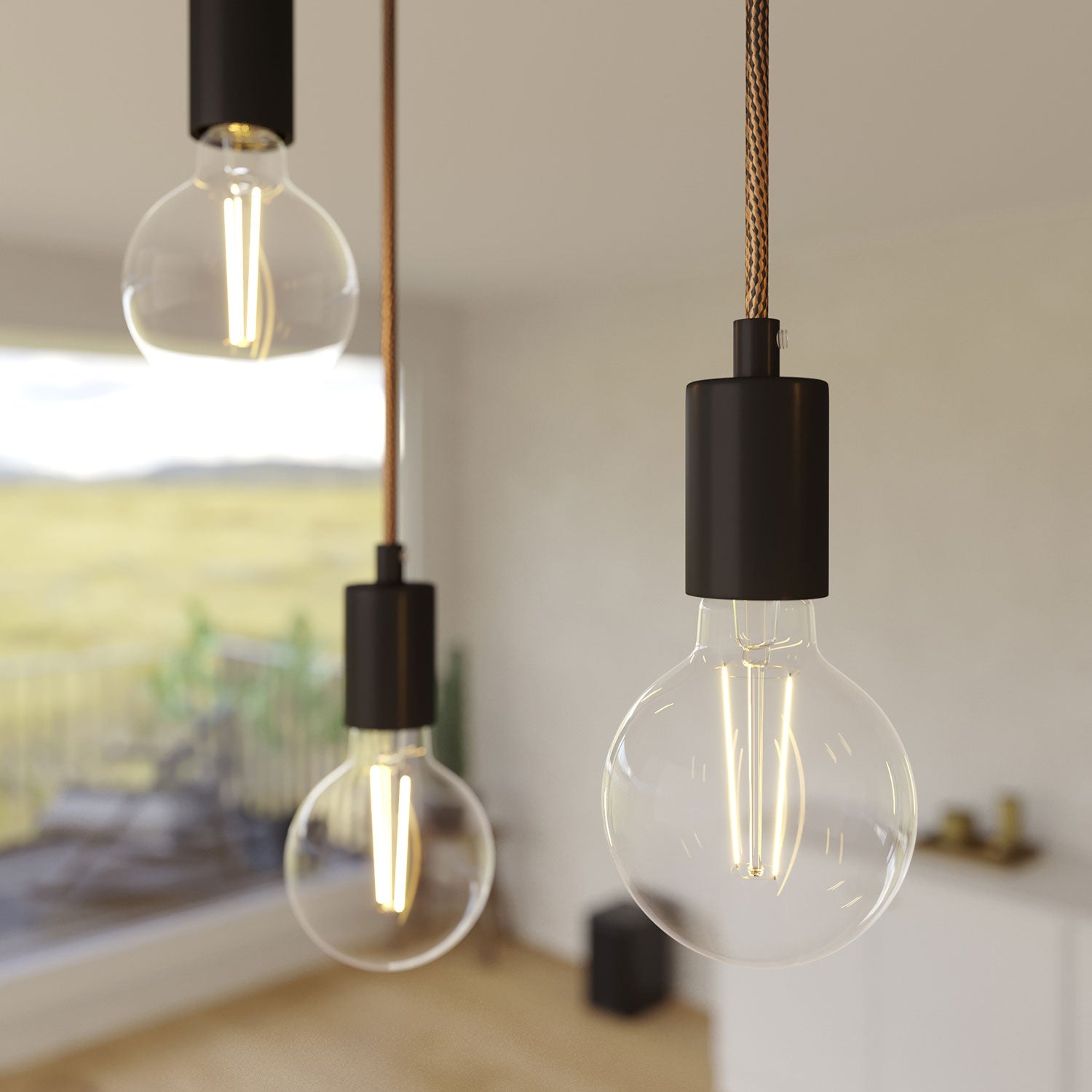 Lampada a sospensione a 5 cadute con XXL Rose-One rettangolare 675 mm con finiture in metallo - Rame satinato