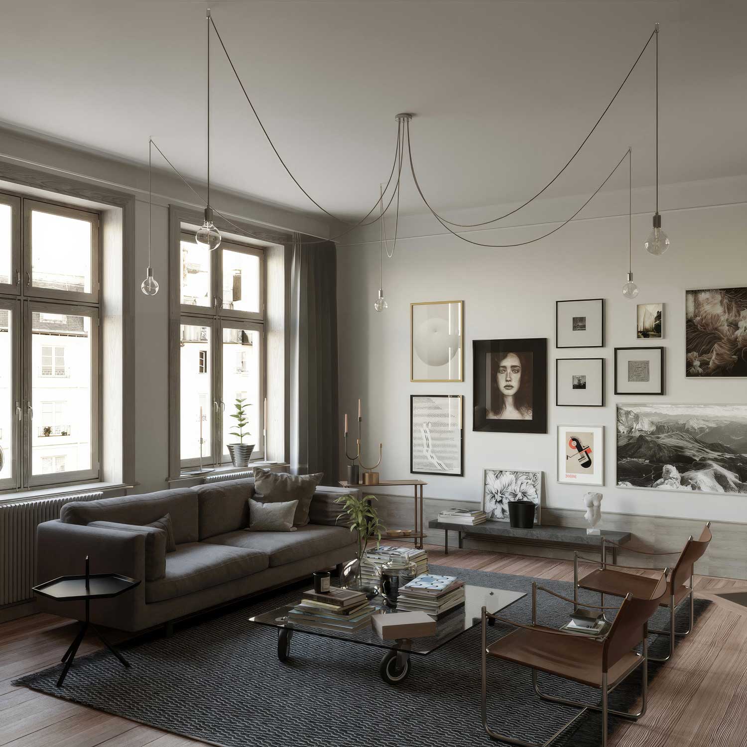 Spider - Lampada a sospensione multipla a 5 cadute con finiture in metallo - Cromo