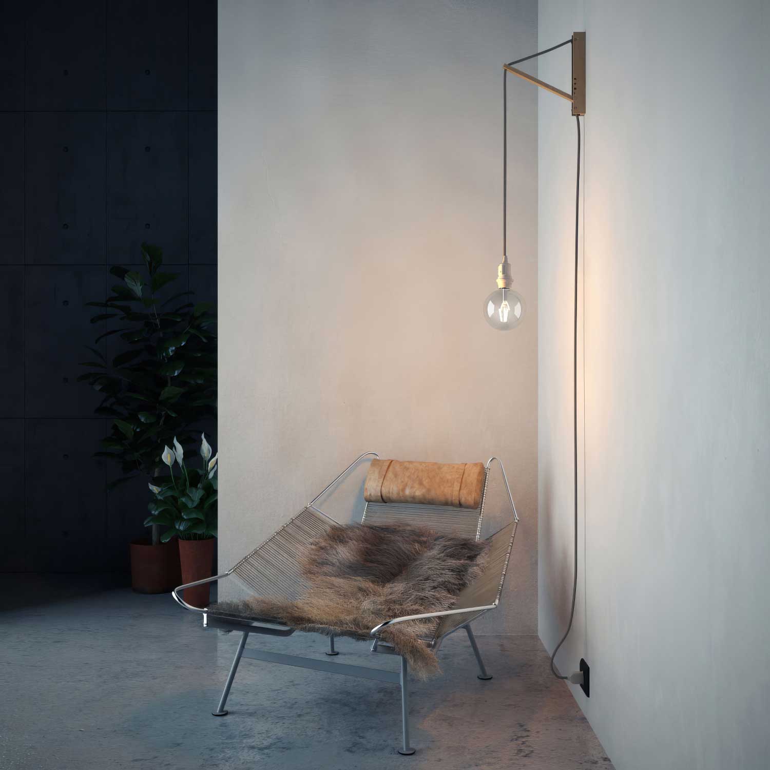 Pinocchio, supporto a muro regolabile in legno per lampade a sospensione - Neutro