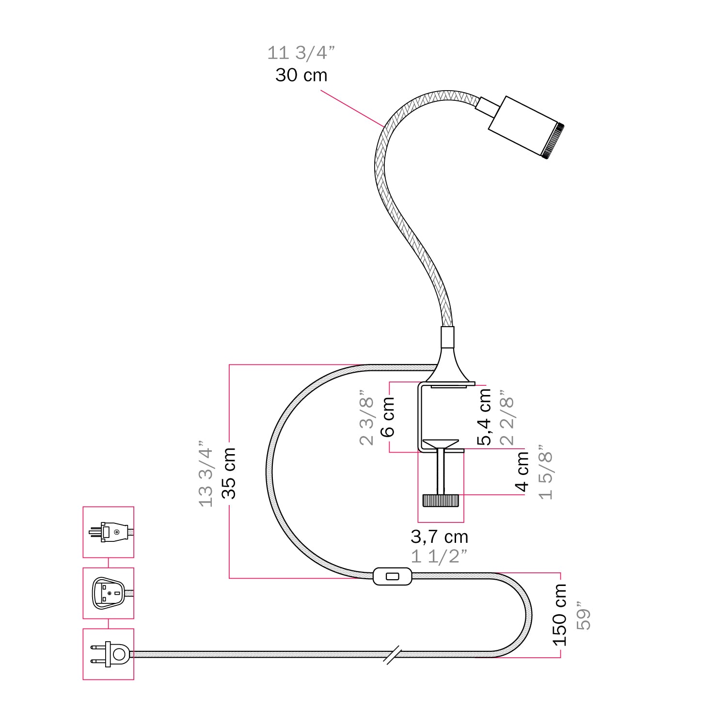 Faretto snodabile MAG-Y con pinza - Bianco opaco