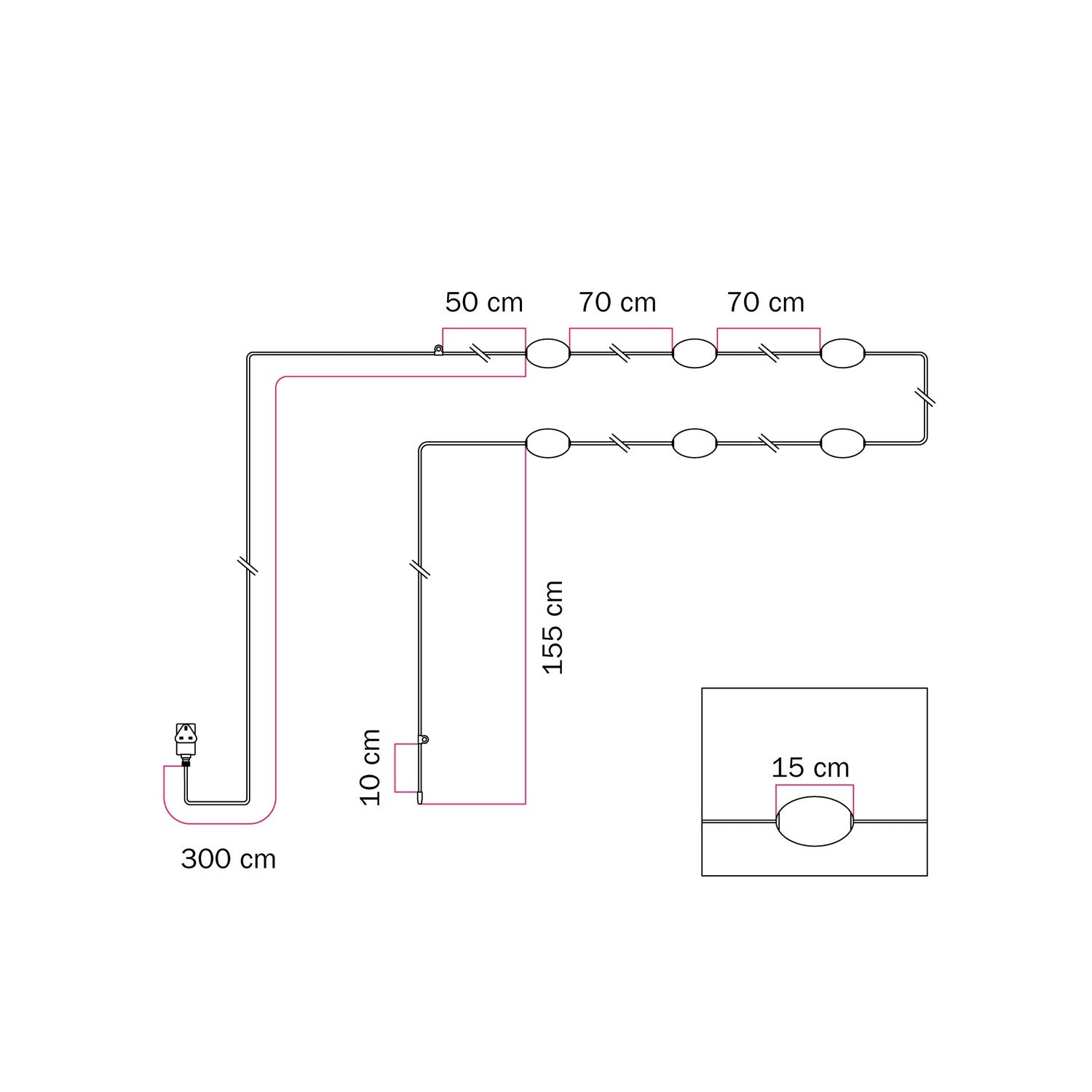Catena luminosa 6 punti luce da esterno IP67 Verde oliva con spina UK - Marina6