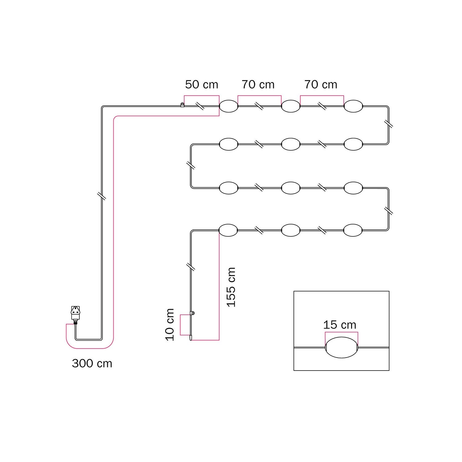 Catena luminosa 12 punti luce da esterno IP67 Bianco sabbia con spina UK - Marina12