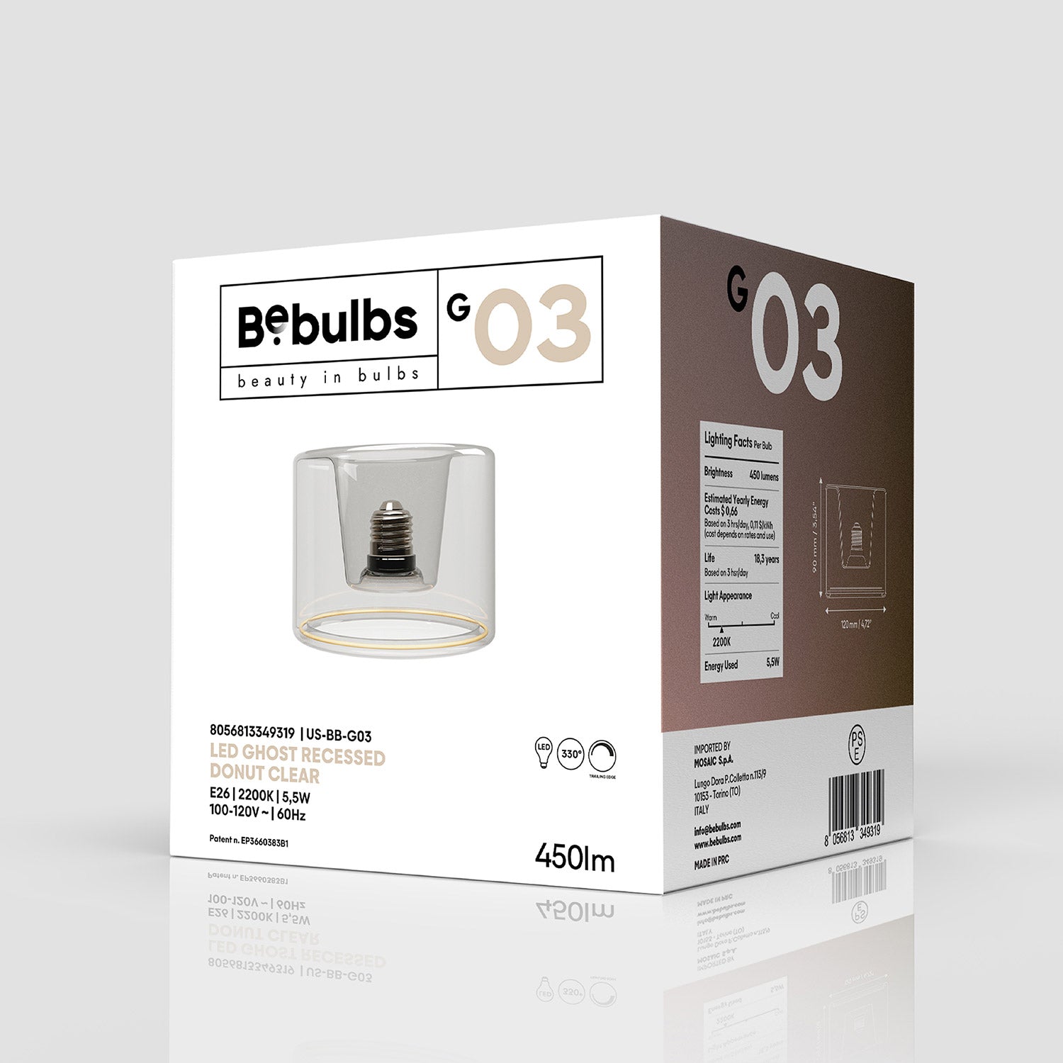 LED Clear Light Bulb Ghost Line CRI 90 Recessed Mini Donut 5,5W 450Lm E26 2200K Dimmable - G03