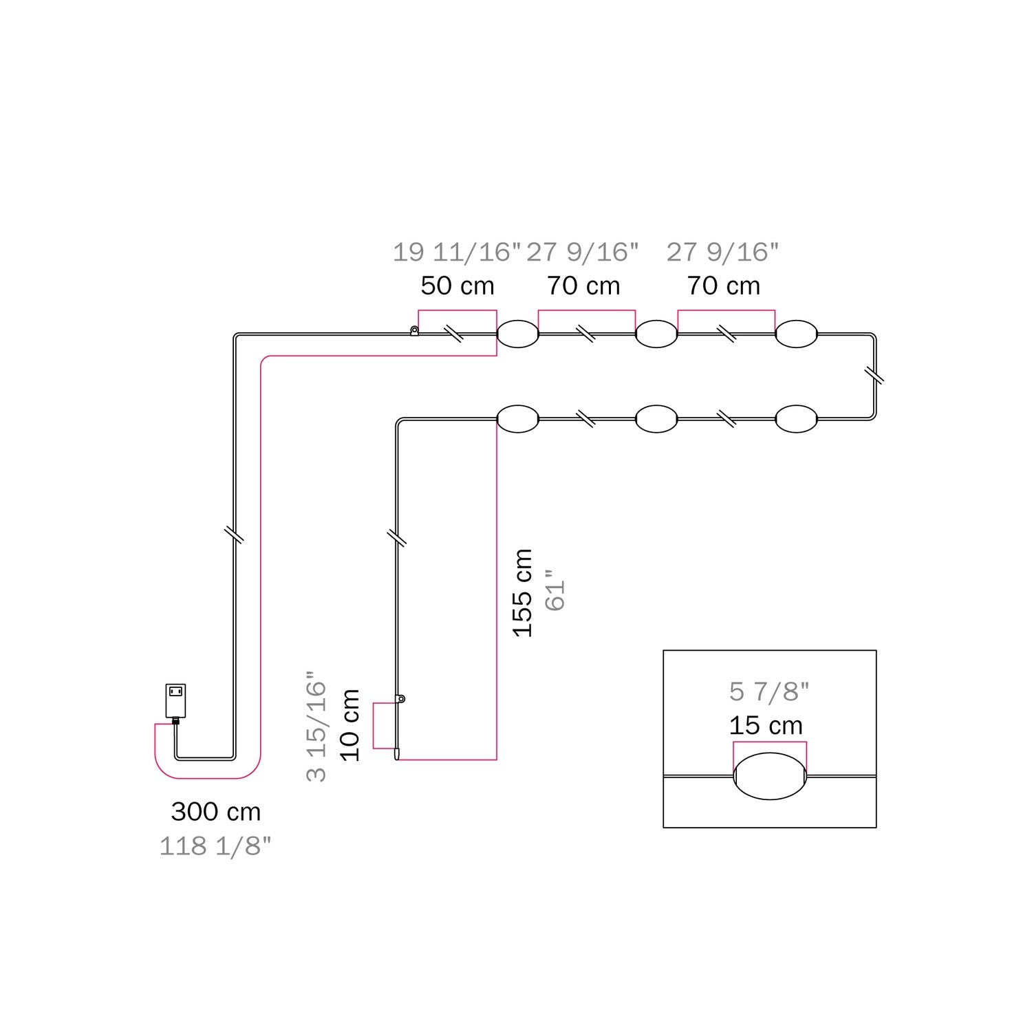 Outdoor 6-Light String Light for wet locations Olive Green, Power supply with US plug - Marina6