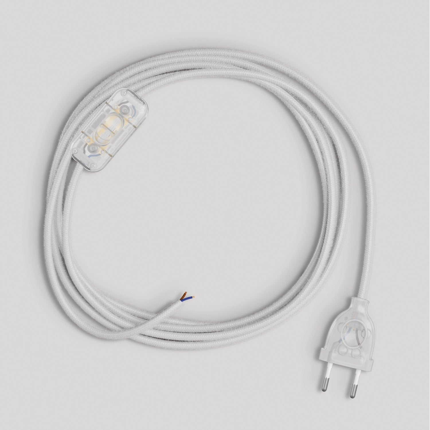 Cablaggio per lampada con cavo bianco in cotone 1,80 m Trasparente