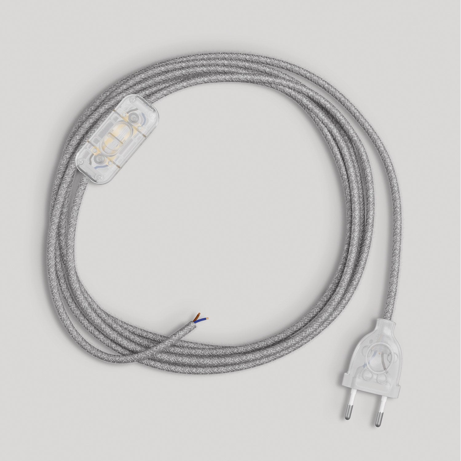 Cablaggio per lampada con cavo grigio in lino 1,80 m Trasparente
