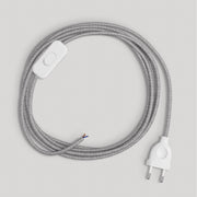 Cablaggio per lampada con cavo grigio in lino 1,80 m Bianco
