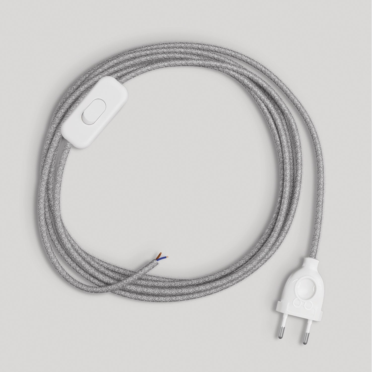 Cablaggio per lampada con cavo grigio in lino 1,80 m Bianco