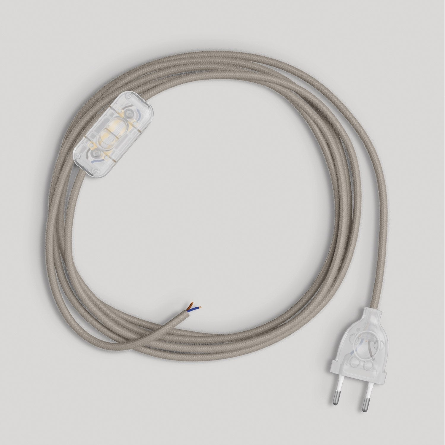 Cablaggio per lampada con cavo grigio tortora in cotone 1,80 m Trasparente