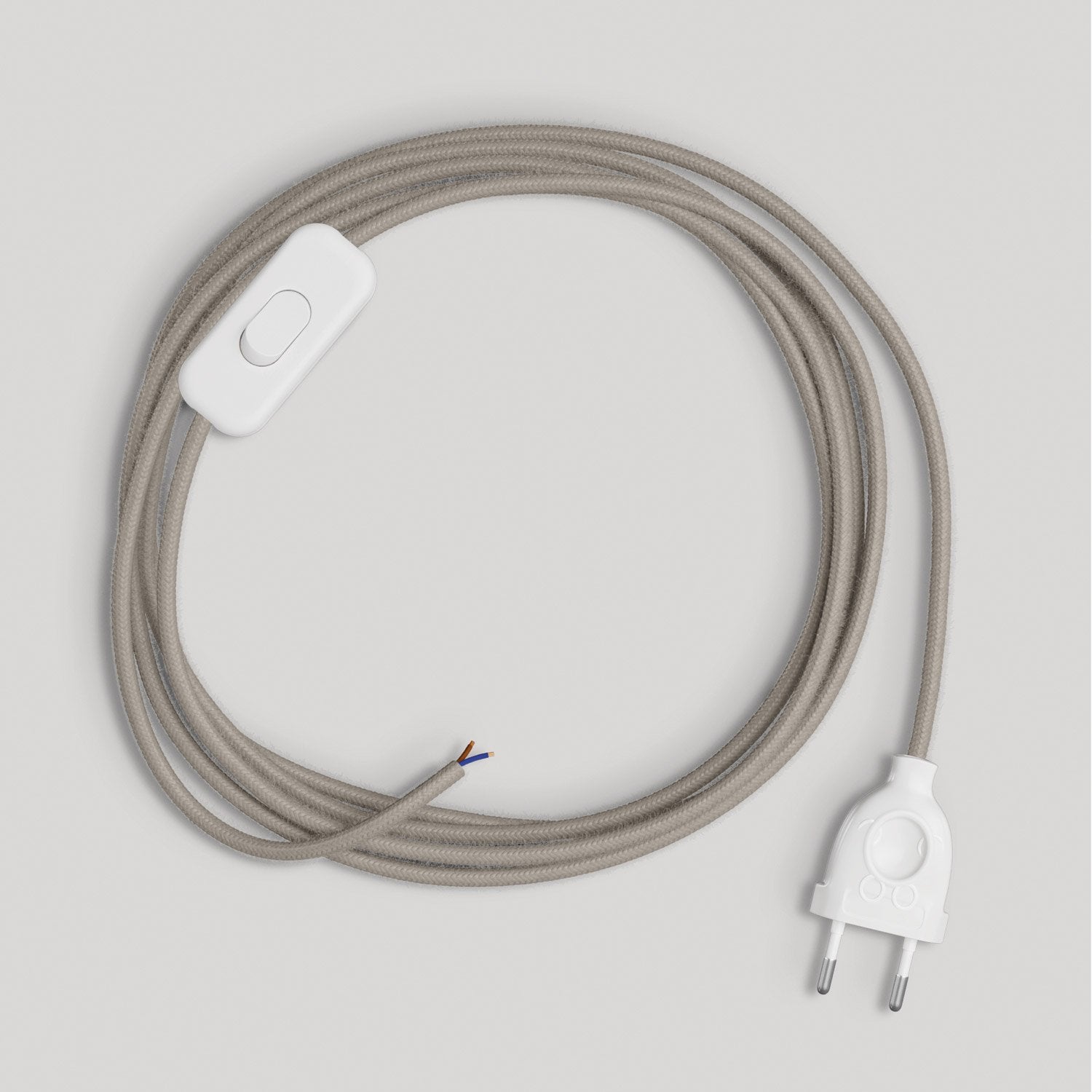 Cablaggio per lampada con cavo grigio tortora in cotone 1,80 m Bianco