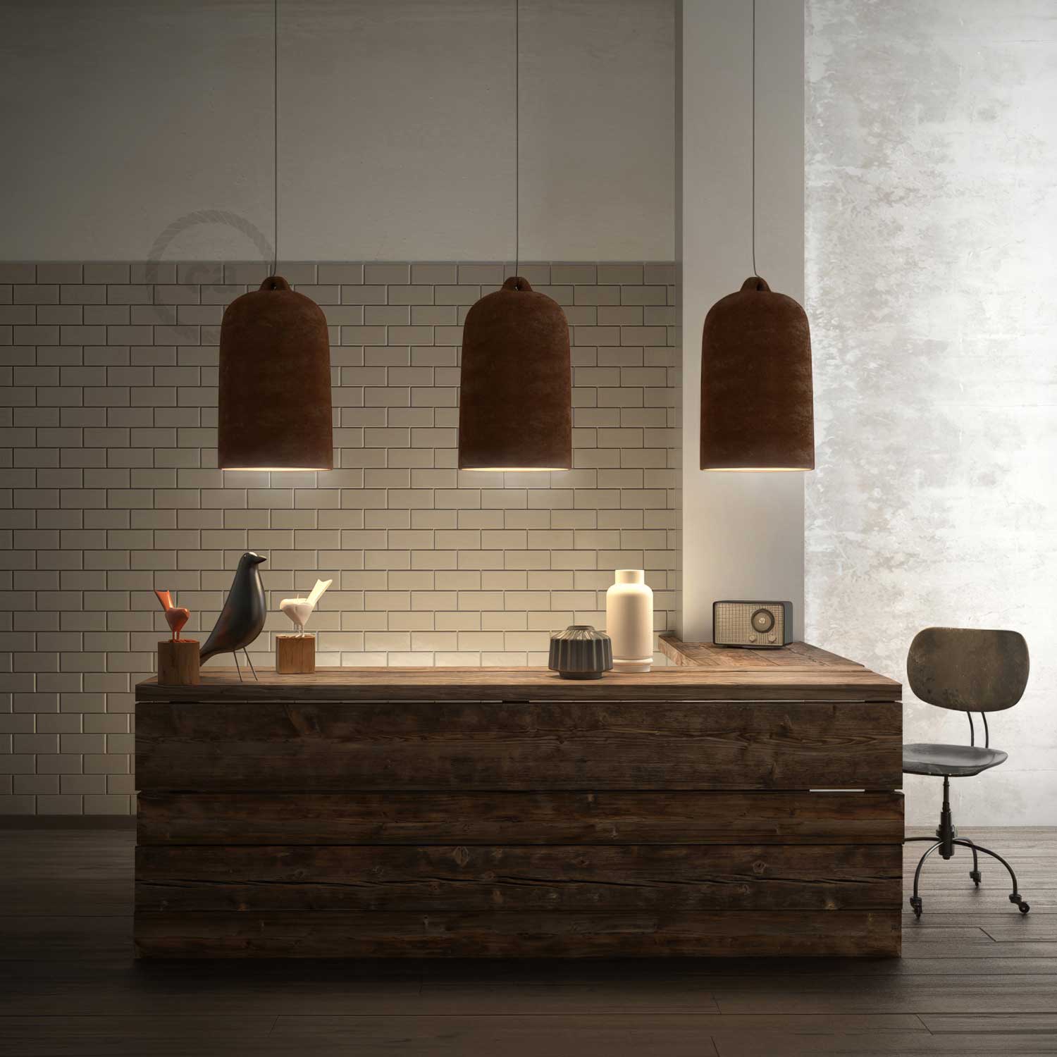 Campana, paralume XL in ceramica per sospensione - Made in Italy - Effetto corten