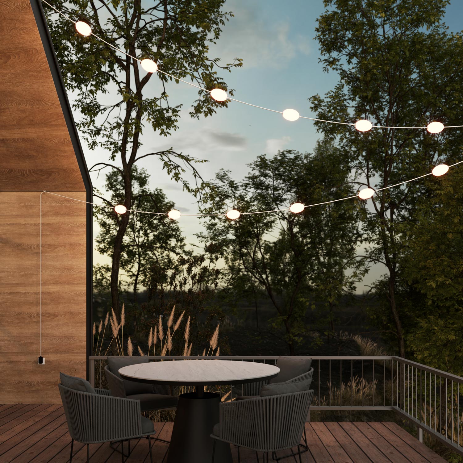 Catena luminosa 12 punti luce da esterno IP67 Bianco sabbia con spina UK - Marina12 - Creative Cables