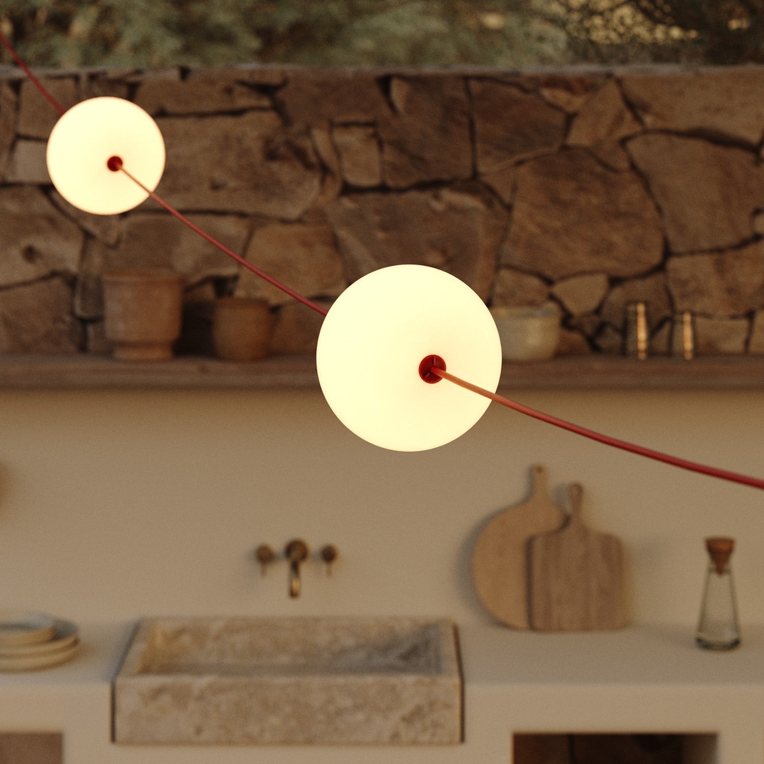Catena luminosa 4 punti luce da esterno IP67 Rosso Stella Marina - Marina4 Cherry 140 cm