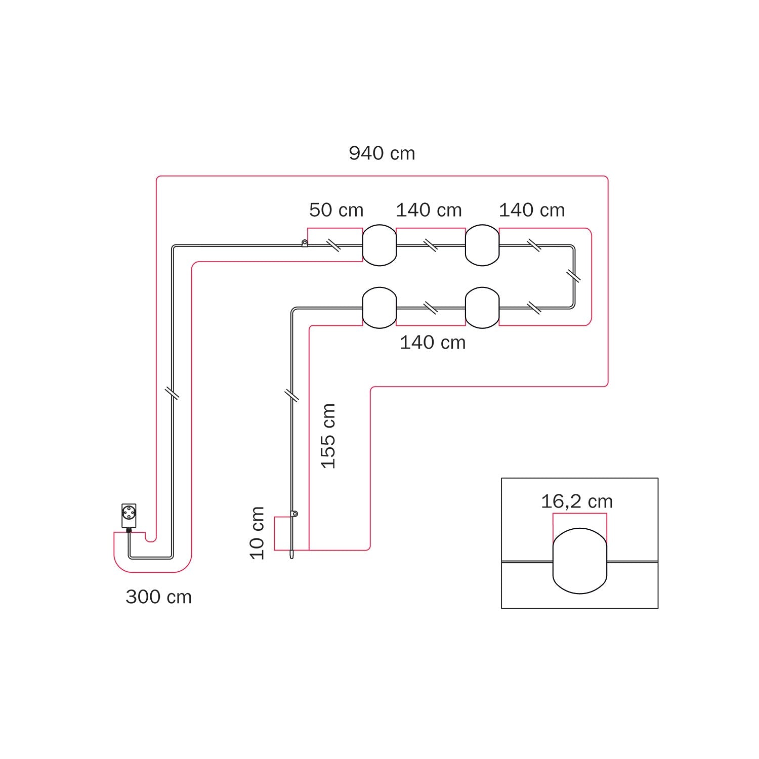 Catena luminosa 4 punti luce da esterno IP67 Rosso Stella Marina - Marina4 Cherry 140 cm