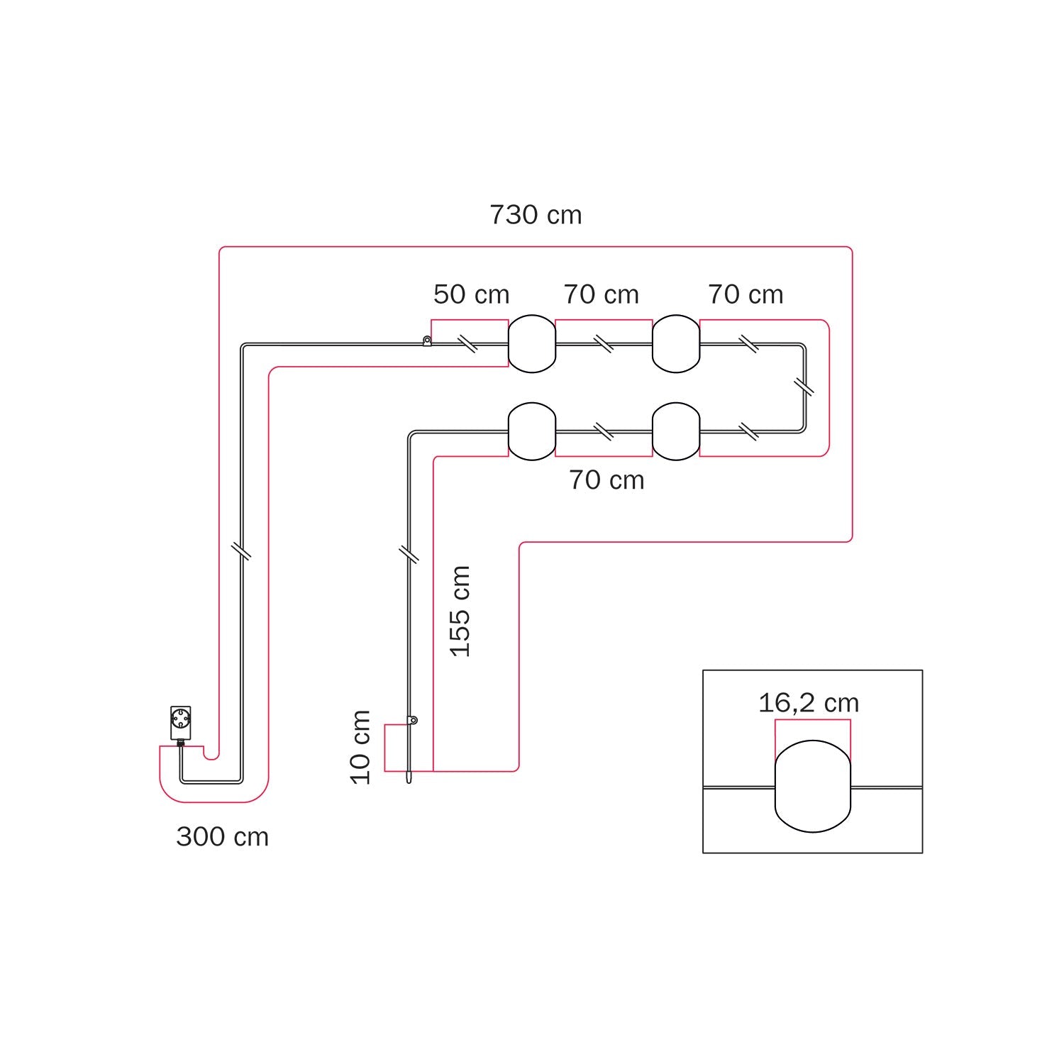 Catena luminosa 4 punti luce da esterno IP67 Rosso Stella Marina - Marina4 Cherry 70 cm