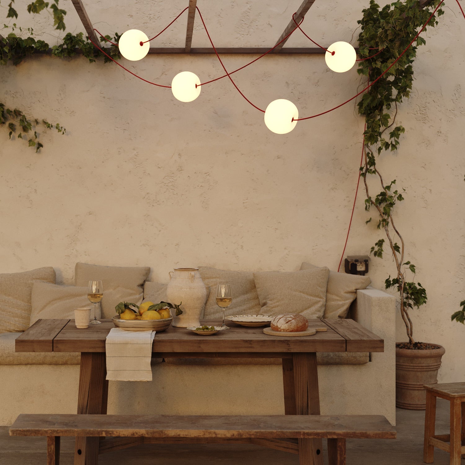 Catena luminosa 4 punti luce da esterno IP67 Rosso Stella Marina - Marina4 Cherry 140 cm