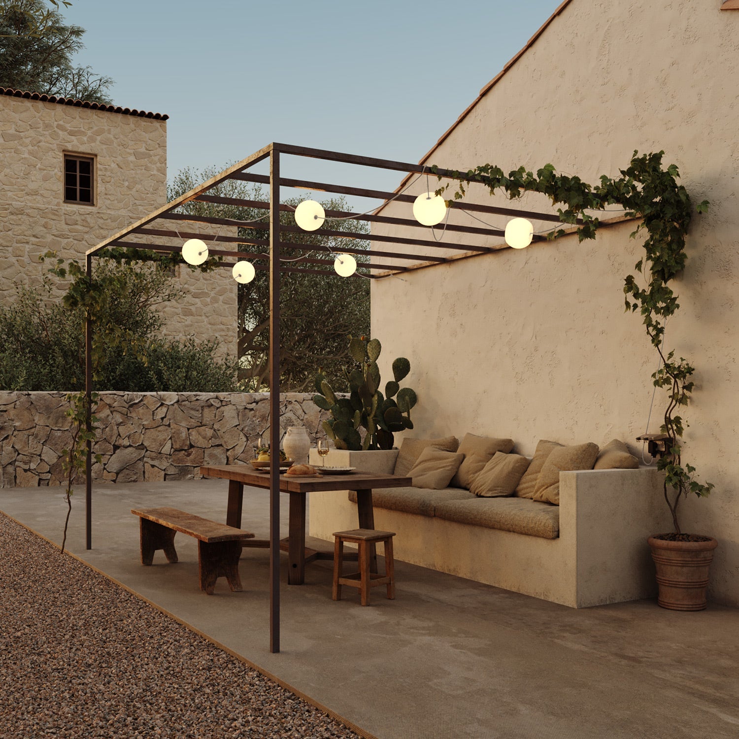 Catena luminosa 6 punti luce da esterno IP67 Bianco Sabbia - Marina6 Cherry 140 cm